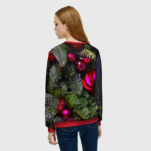 Женский свитшот Новогоднее украшение ёлки / 3D-Красный – фото 4