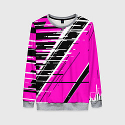 Женский свитшот Чёрно-белые глитч полосы на розовом фоне