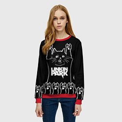 Свитшот женский Linkin Park: cat rock, цвет: 3D-красный — фото 2