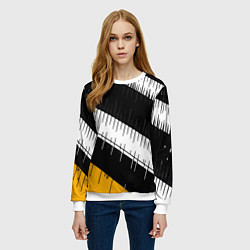 Свитшот женский Диагональные чёрно-белые полосы на жёлтом фоне, цвет: 3D-белый — фото 2