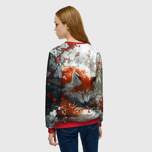 Женский свитшот Милая лисичка в лесу / 3D-Красный – фото 4