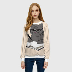 Свитшот женский Психолог кот, цвет: 3D-белый — фото 2