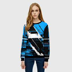 Свитшот женский Diagonal black and white stripes on a blue backgro, цвет: 3D-черный — фото 2