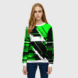 Свитшот женский Diagonal black and white stripes on a green backgr, цвет: 3D-белый — фото 2