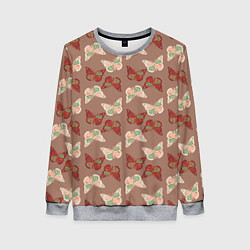 Женский свитшот Бабочки зелено-бежевые