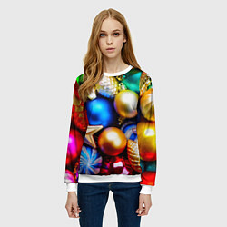 Свитшот женский Новогодние украшения, цвет: 3D-белый — фото 2