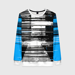 Женский свитшот Горизонтальные чёрные линии на бело-синем фоне