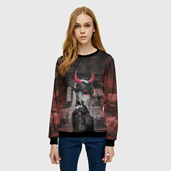 Свитшот женский Девушка в шлеме с рогами, цвет: 3D-черный — фото 2