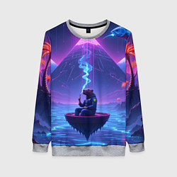 Свитшот женский Капибара в лодке, цвет: 3D-меланж