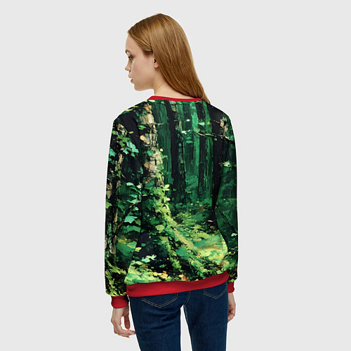 Женский свитшот Зелёный летний лес / 3D-Красный – фото 4