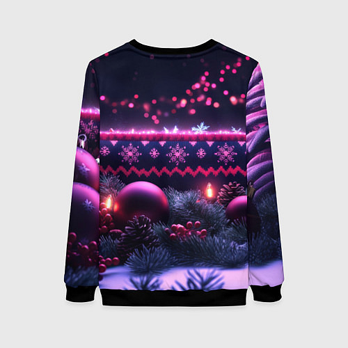 Женский свитшот Новый год в фиолетовом свете / 3D-Черный – фото 2