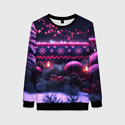 Свитшот женский Новый год в фиолетовом свете, цвет: 3D-черный