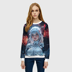 Свитшот женский Зимняя девушка в кибер костюме, цвет: 3D-белый — фото 2