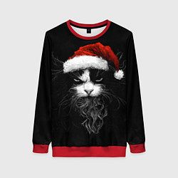 Свитшот женский Суровый кот в новогодней шапке - нейросеть, цвет: 3D-красный