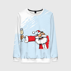 Свитшот женский Дед мороз с шампанским, цвет: 3D-белый