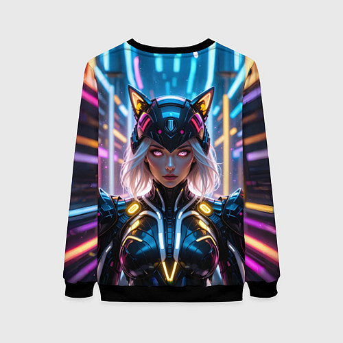 Женский свитшот Девушка кошка неон / 3D-Черный – фото 2