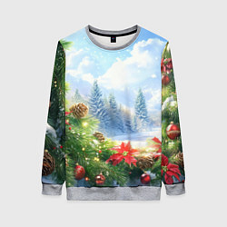 Свитшот женский Новогодний дневной пейзаж, цвет: 3D-меланж