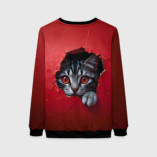 Женский свитшот Выглядывающий котик / 3D-Черный – фото 2
