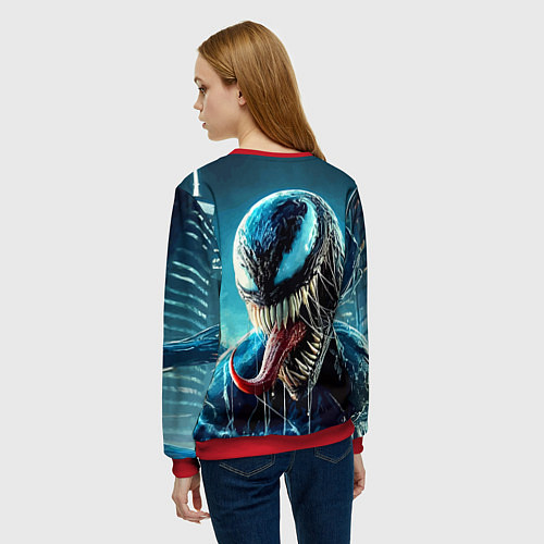 Женский свитшот Venom in metropolis - ai art neon fantasy / 3D-Красный – фото 4