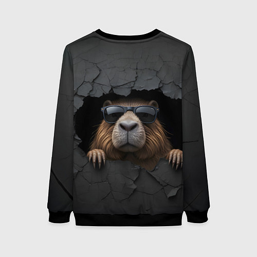 Женский свитшот Капибара в стене / 3D-Черный – фото 2
