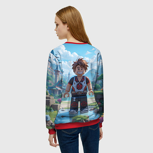 Женский свитшот Роблокс улыбающийся человечек / 3D-Красный – фото 4