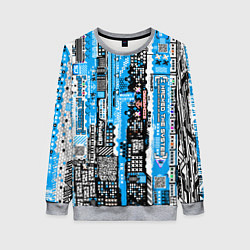 Свитшот женский Киберпанк паттерн синий, цвет: 3D-меланж