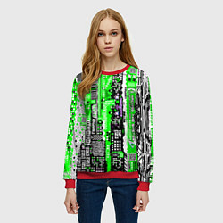 Свитшот женский Киберпанк паттерн зелёный, цвет: 3D-красный — фото 2
