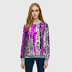 Свитшот женский Киберпанк паттерн фиолетовый, цвет: 3D-меланж — фото 2