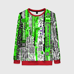 Свитшот женский Киберпанк паттерн зелёный, цвет: 3D-красный