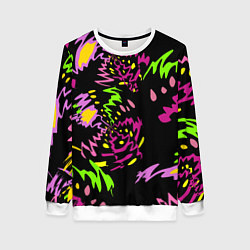 Свитшот женский Яркие абстрактные круги-зигзаги, цвет: 3D-белый