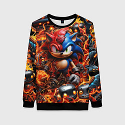 Женский свитшот Соник и Наклз на фоне огня и роботов