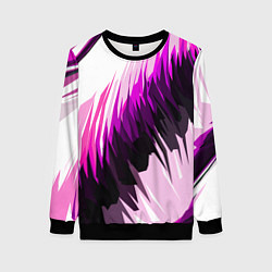 Свитшот женский Чёрно-розовые острые полосы на белом фоне, цвет: 3D-черный