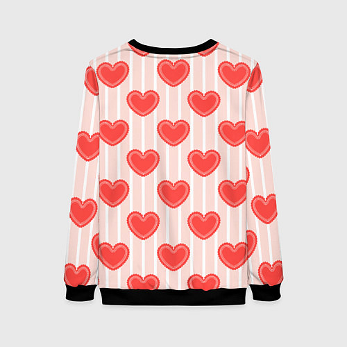 Женский свитшот Полосатый паттерн с красными ажурными сердечками / 3D-Черный – фото 2