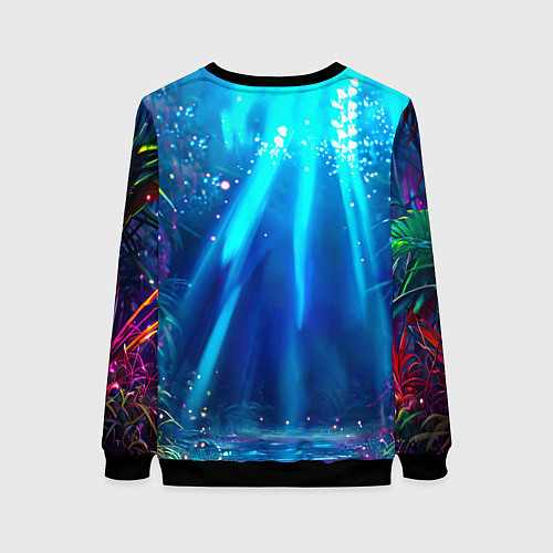 Женский свитшот Розовый фламинго в джунглях / 3D-Черный – фото 2