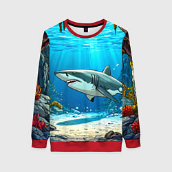 Свитшот женский Акула в океане, цвет: 3D-красный