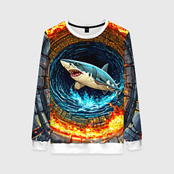 Свитшот женский Акула в огненом колодце, цвет: 3D-белый