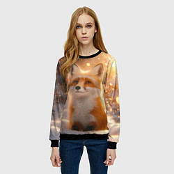 Свитшот женский Рыжая лисичка в снежном лесу, цвет: 3D-черный — фото 2