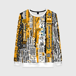 Свитшот женский Cyberpunk pattern yellow, цвет: 3D-белый