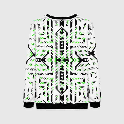 Женский свитшот Чёрно-зелёный диагональные полосы на белом фоне / 3D-Черный – фото 2
