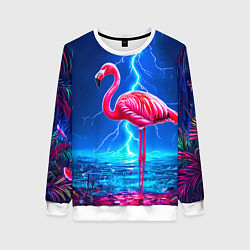 Свитшот женский Фламинго и молния, цвет: 3D-белый