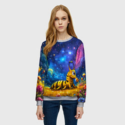 Свитшот женский Гусеничка в космосе, цвет: 3D-меланж — фото 2