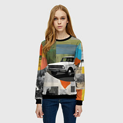 Свитшот женский Коллаж с ретро автомобилем, цвет: 3D-черный — фото 2