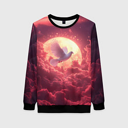 Свитшот женский Голубь на фоне луны, цвет: 3D-черный