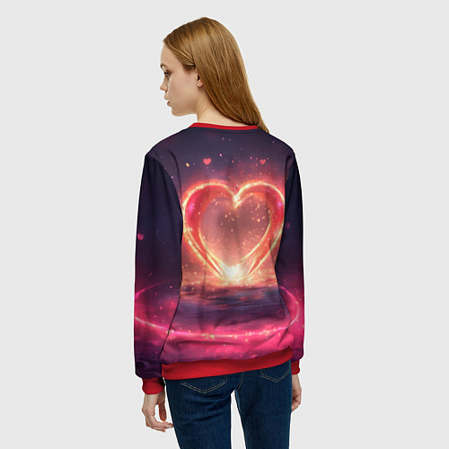 Женский свитшот Котенок и сердце из света / 3D-Красный – фото 4