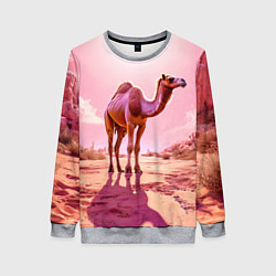 Свитшот женский Верблюд в розовой пустыне, цвет: 3D-меланж