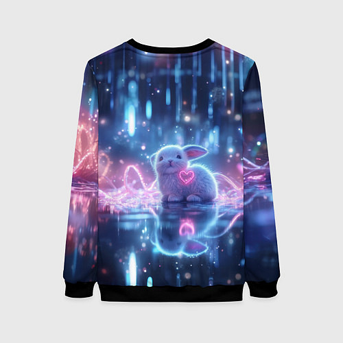 Женский свитшот Белый зайчик с сердцем / 3D-Черный – фото 2