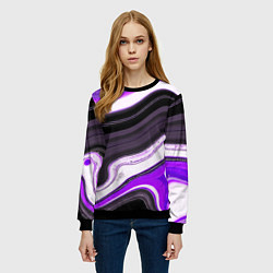 Свитшот женский Волнистые горизонтальные чёрно-фиолетовые полосы н, цвет: 3D-черный — фото 2