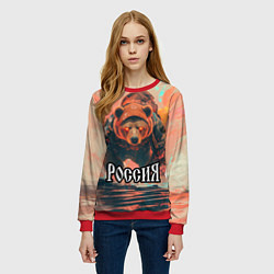 Свитшот женский Россия - медведь, цвет: 3D-красный — фото 2