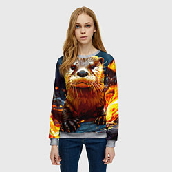 Свитшот женский Выдра в огне, цвет: 3D-меланж — фото 2