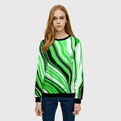 Свитшот женский Волнистые вертикальные чёрно-зелёные полосы, цвет: 3D-черный — фото 2